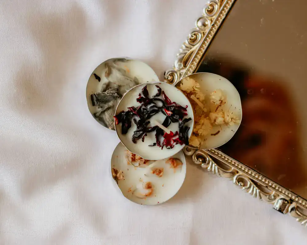 Botanical pillar candle with dried flowers