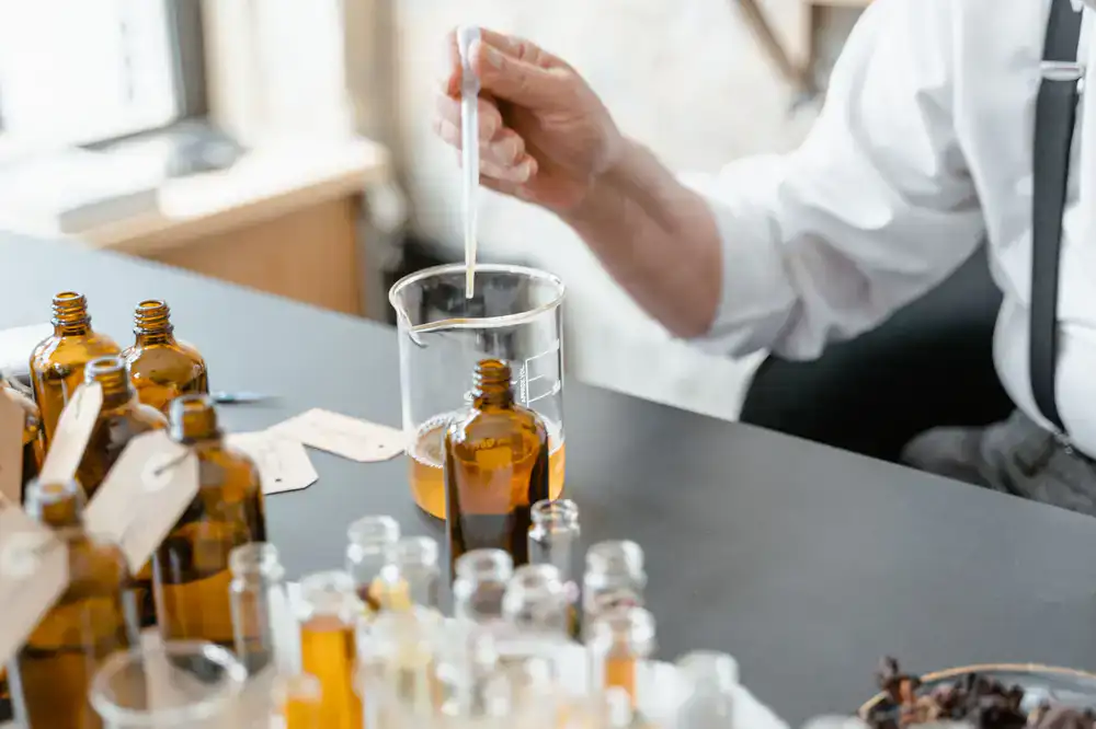 Fresh botanical ingredients and essential oils used for formulating scent notes